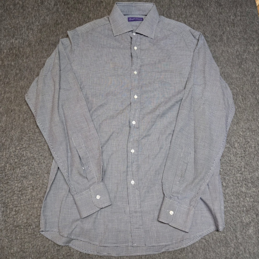 Ralph Lauren Purple Label Shirt Mens Medium Blue Micro Houndstooth Made in Italy